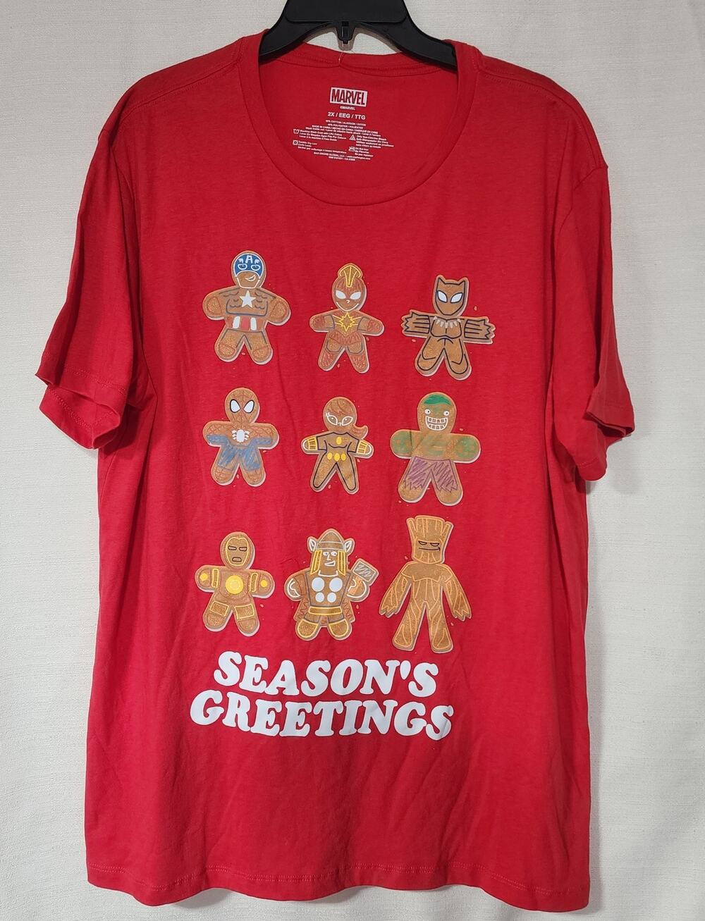 Marvel gingerbread heroes '' season's greeting'' shirt men's 2X